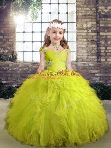 Modern Ball Gowns Pageant Dresses Yellow Green Straps Tulle Sleeveless Floor Length Lace Up