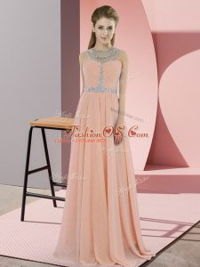Affordable Scoop Sleeveless Zipper Mother Of The Bride Dress Peach Chiffon