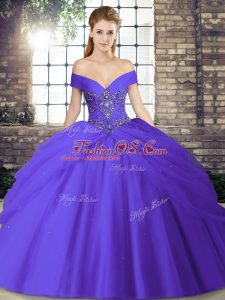 Tulle Sleeveless 15 Quinceanera Dress Brush Train and Beading and Pick Ups