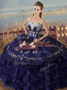 Decent Purple Ball Gowns Embroidery and Ruffles Quince Ball Gowns Lace Up Organza Sleeveless Floor Length