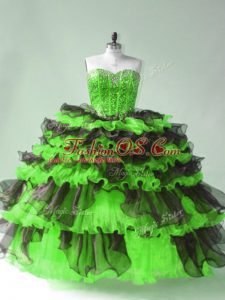 Lace Up Quinceanera Dress Beading and Ruffles and Ruffled Layers Sleeveless Floor Length