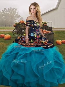 Designer Floor Length Ball Gowns Sleeveless Teal 15th Birthday Dress Lace Up