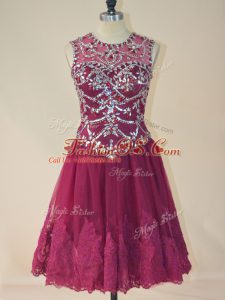 Luxurious Burgundy Prom Evening Gown Prom and Party with Beading and Lace Scoop Sleeveless Lace Up