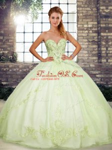 Yellow Green Sweetheart Neckline Beading and Embroidery 15 Quinceanera Dress Sleeveless Lace Up