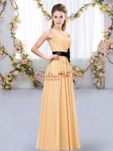 Sleeveless Chiffon Floor Length Zipper Dama Dress for Quinceanera in Orange with Belt