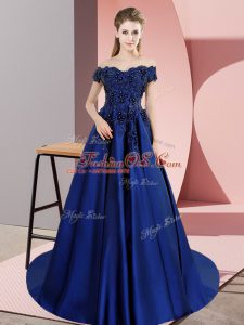 Best Sleeveless Lace Zipper 15 Quinceanera Dress with Blue Court Train