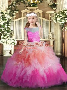 Multi-color Backless Scoop Lace and Ruffles Evening Gowns Tulle Sleeveless