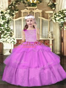 Charming Lilac Zipper Scoop Beading and Ruffled Layers Pageant Dress for Teens Organza Sleeveless