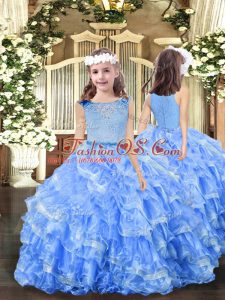 Floor Length Ball Gowns Sleeveless Blue Pageant Gowns For Girls Zipper