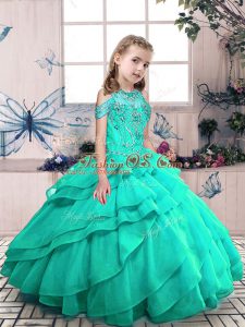 Sleeveless Beading and Ruffled Layers Lace Up Little Girls Pageant Dress Wholesale