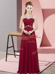Red Empire Beading Juniors Party Dress Backless Chiffon Sleeveless Floor Length