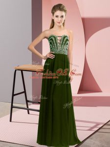 Flirting Empire Prom Dresses Olive Green Sweetheart Chiffon Sleeveless Floor Length Lace Up