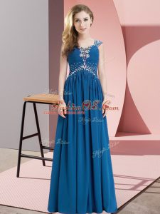 Chiffon Cap Sleeves Floor Length Red Carpet Prom Dress and Beading