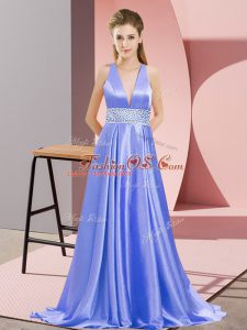 Lavender Empire Beading Prom Dress Backless Elastic Woven Satin Sleeveless