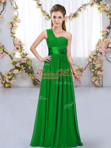 Pretty Dark Green Empire Belt Wedding Party Dress Lace Up Chiffon Sleeveless Floor Length
