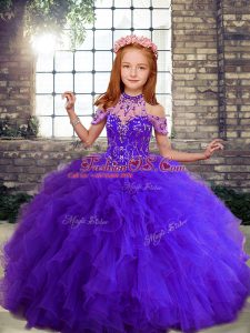 Tulle Sleeveless Floor Length Pageant Dresses and Beading and Ruffles