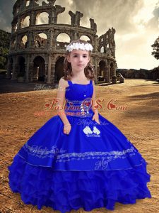 Royal Blue Sleeveless Satin and Organza Zipper Kids Formal Wear for Wedding Party