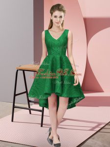 High Low Zipper Quinceanera Court Dresses Dark Green for Wedding Party with Lace