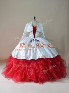 Organza Sleeveless Floor Length Quince Ball Gowns and Embroidery and Ruffles
