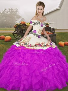 Adorable Ball Gowns Quinceanera Dress Purple Off The Shoulder Organza Sleeveless Floor Length Lace Up