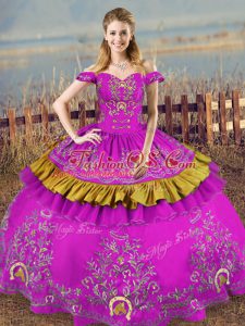 Purple Organza Lace Up Sweet 16 Quinceanera Dress Sleeveless Floor Length Embroidery