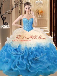 Organza and Fabric With Rolling Flowers Sweetheart Sleeveless Lace Up Beading and Ruffles 15th Birthday Dress in Multi-color