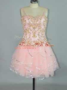 Tulle Sleeveless Mini Length Prom Evening Gown and Beading and Ruffles