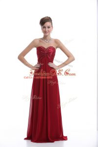 Dynamic Wine Red Sleeveless Floor Length Beading Lace Up Casual Dresses