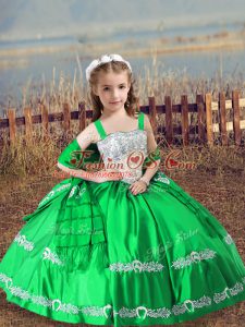 Green Straps Lace Up Beading and Embroidery Pageant Dresses Sleeveless