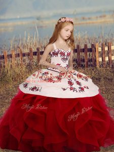 Sleeveless Embroidery and Ruffles Lace Up Little Girl Pageant Dress