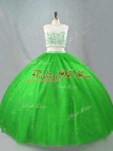 Lovely Green Two Pieces Beading 15th Birthday Dress Zipper Tulle Sleeveless Floor Length