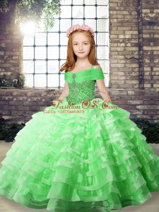 Elegant Lace Up Little Girls Pageant Dress Wholesale for Party and Military Ball and Wedding Party with Beading and Ruffled Layers Brush Train