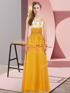 Fancy Gold Wedding Guest Dresses Wedding Party with Appliques Scoop Sleeveless Backless
