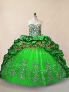 Sweetheart Sleeveless Taffeta and Tulle Ball Gown Prom Dress Beading and Pick Ups Brush Train Lace Up
