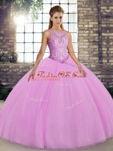 Elegant Lilac Ball Gowns Embroidery Vestidos de Quinceanera Lace Up Tulle Sleeveless Floor Length