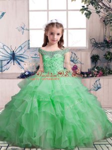 Organza Lace Up Little Girls Pageant Dress Wholesale Sleeveless Floor Length Beading and Ruffles