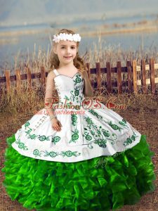 Ball Gowns Little Girls Pageant Dress Wholesale Green Straps Organza Sleeveless Floor Length Lace Up