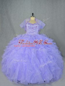 Organza Sweetheart Sleeveless Lace Up Beading and Ruffles Quinceanera Dresses in Lavender