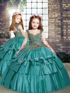 Teal Sleeveless Beading Floor Length Pageant Dress for Teens