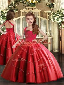 Tulle Sleeveless Floor Length Little Girls Pageant Gowns and Beading