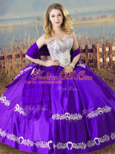 Attractive Eggplant Purple Sleeveless Beading and Embroidery Floor Length Ball Gown Prom Dress