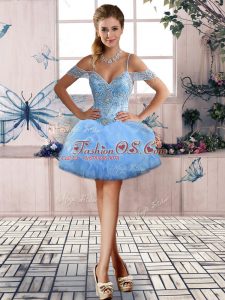 Pretty Light Blue Sleeveless Tulle Lace Up Prom Dress for Prom and Party