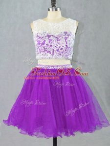 Vintage Scoop Sleeveless Zipper Prom Gown Eggplant Purple Organza