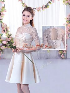 Satin Half Sleeves Mini Length Damas Dress and Lace and Belt