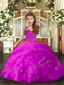 Straps Sleeveless Lace Up Kids Formal Wear Fuchsia Tulle