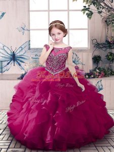 Hot Selling Floor Length Ball Gowns Sleeveless Fuchsia Little Girls Pageant Dress Wholesale Zipper