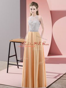 High Quality Floor Length Empire Sleeveless Orange Prom Gown Backless