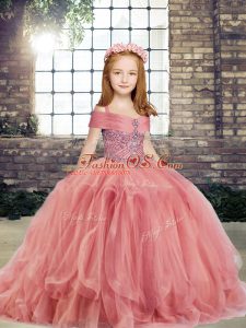 Simple Sleeveless Beading Lace Up Little Girl Pageant Gowns