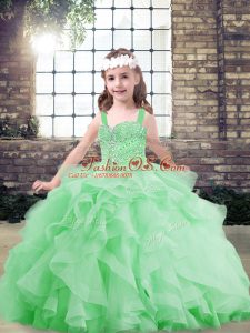 Floor Length Little Girls Pageant Gowns Tulle Sleeveless Beading and Ruffles