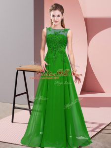 Trendy Green Zipper Scoop Beading and Appliques Quinceanera Court of Honor Dress Chiffon Sleeveless
